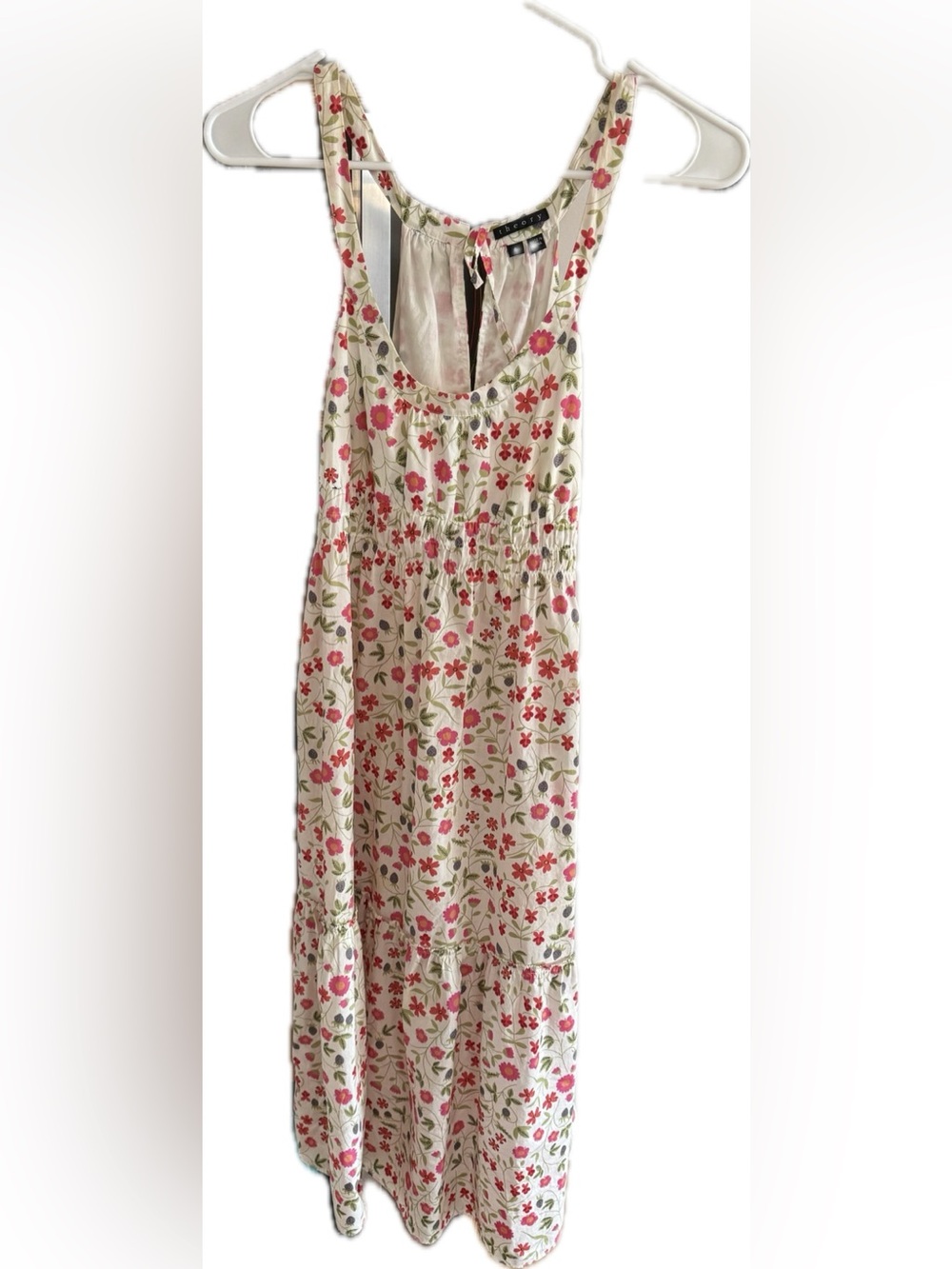 Theory Floral Midi Dress - Cream with Pink & Green Floral Print